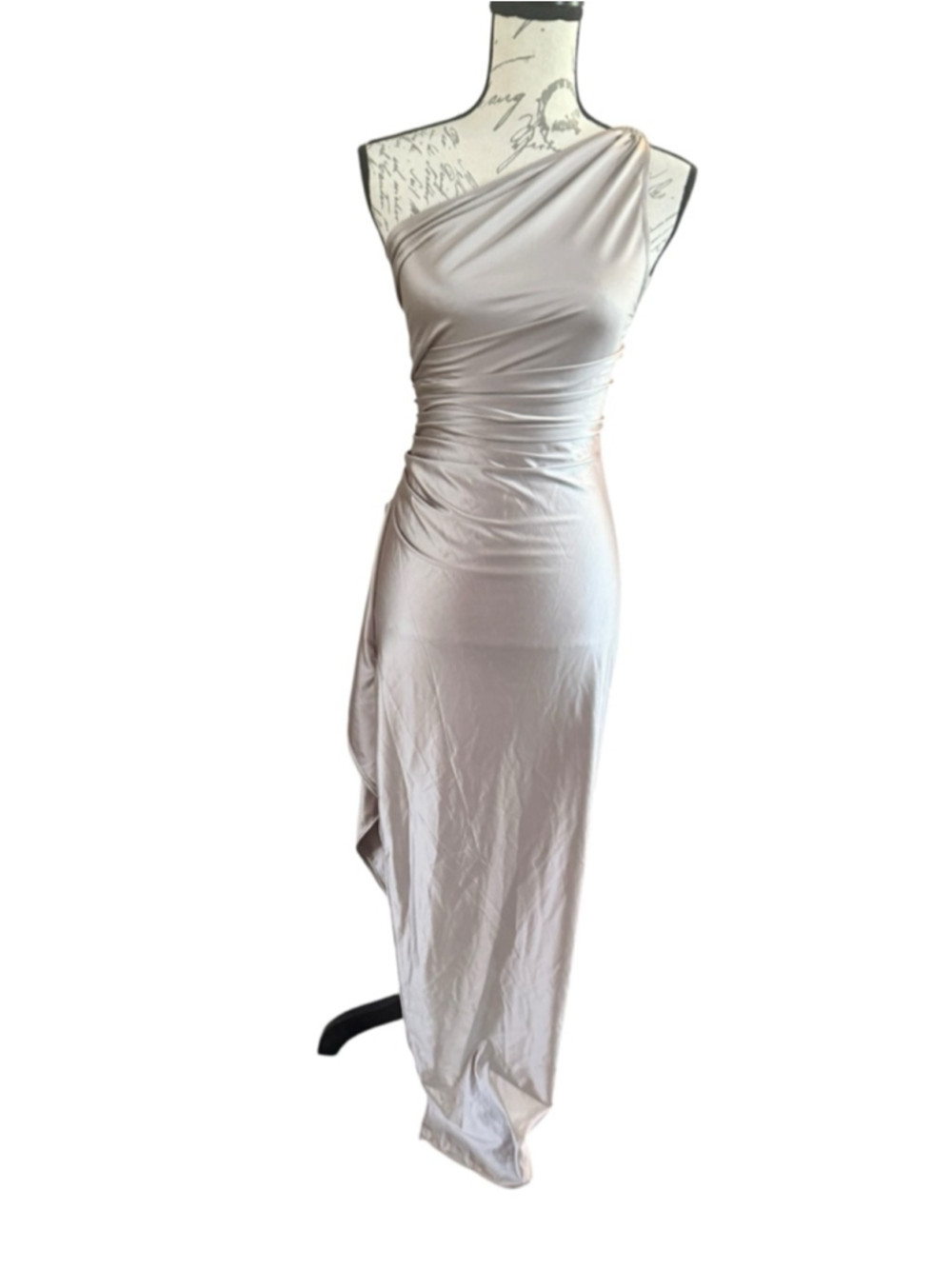 Women's OYS Champagne One Shoulder Dress S - Picture 3 of 12